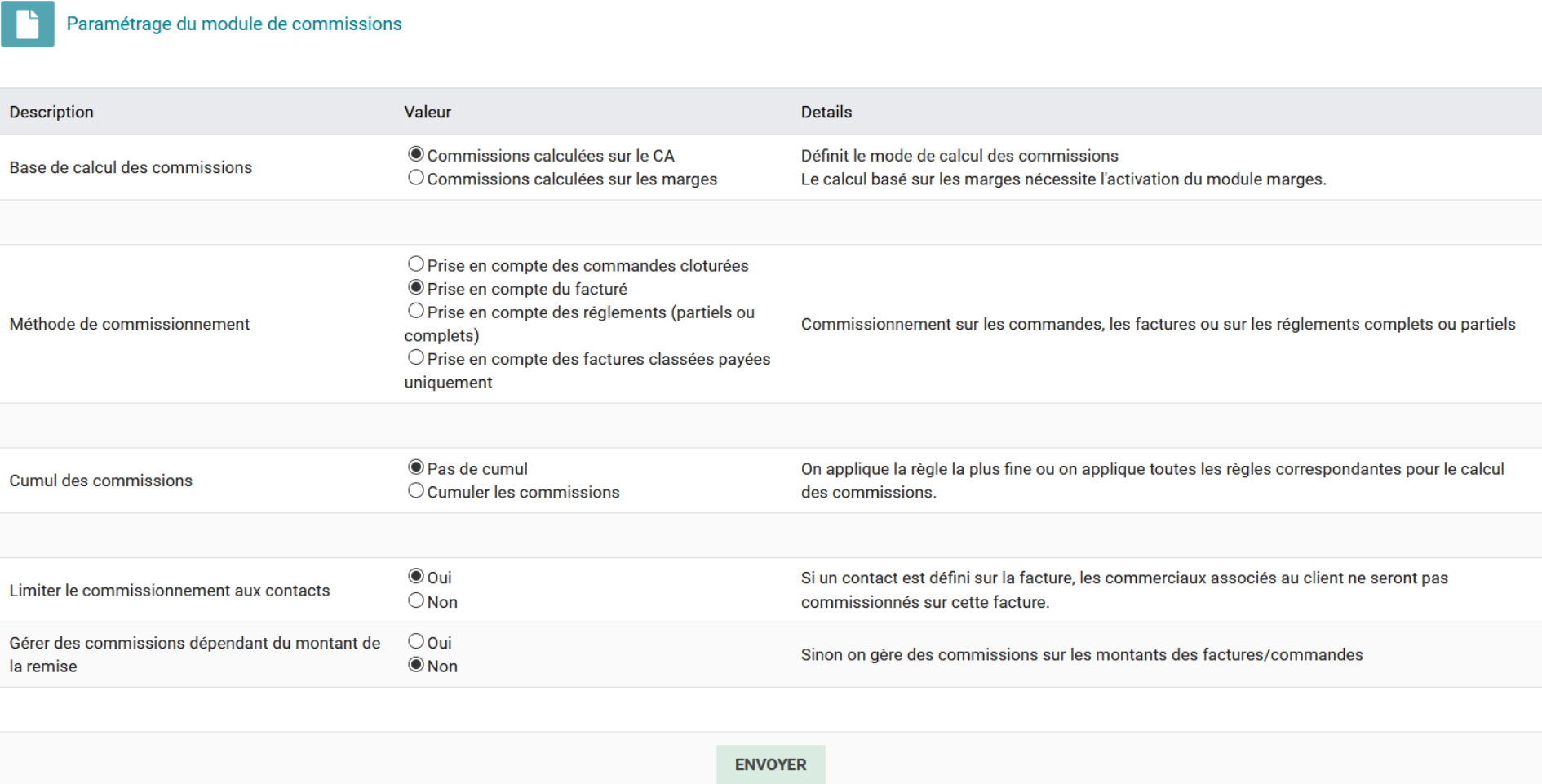 Page de configuration générale du module